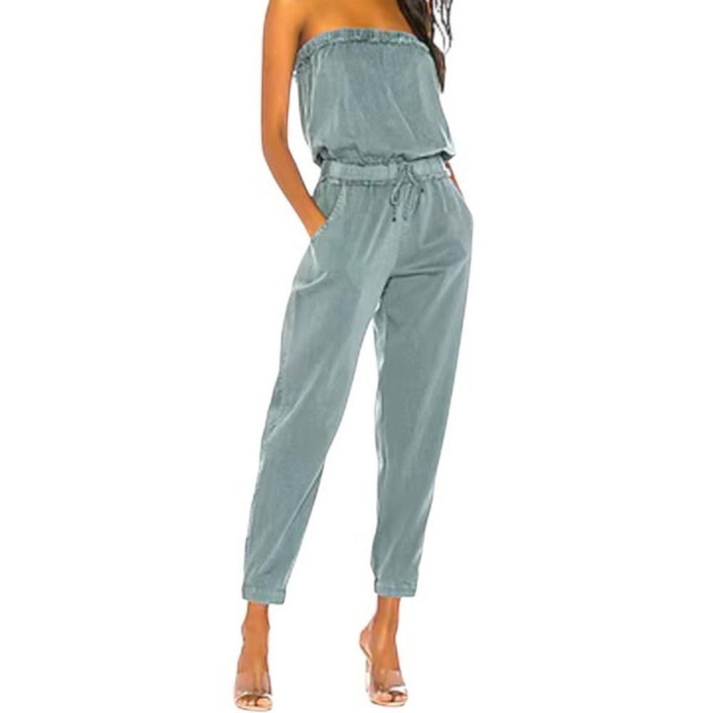 Young Fabulous & Broke Strapless Teal Jumpsuit